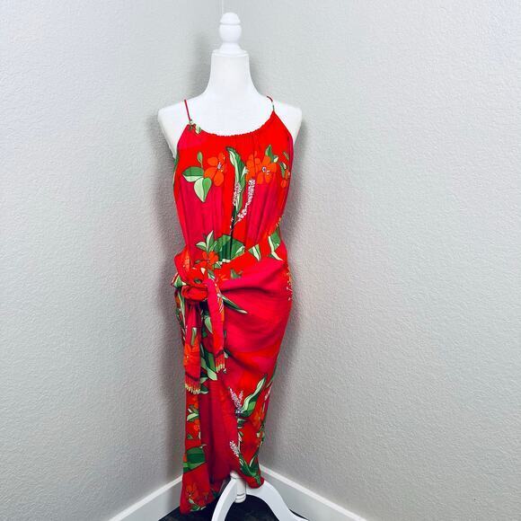 Farm Rio Jumpsuit Womens Size Medium Drop Crotch Halter Pink Pietra Tropical‎ - Picture 1 of 9
